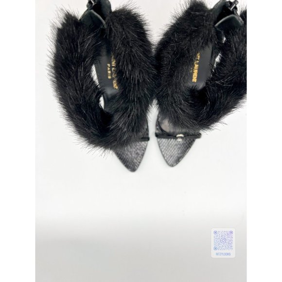 Saint Laurent Black Satine 4" Heels In Lacquered Ayers EU 38.5 - Picture 12 of 12